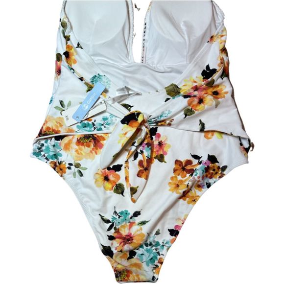 CUPSHE White Floral One Piece Swimsuit Size XXL - Picture 5 of 8